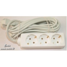 Power cable extender 1.5m, with 3 earthed sockets 