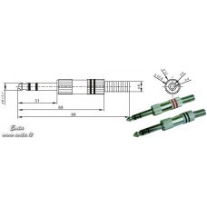 6.3mm kištukas stereo auksinis