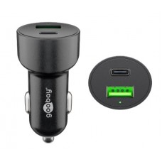 Dual-USB Auto Fast Charger 48W USB-C ir USB-A QuickCharge