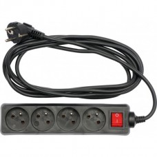 Extension cord 1.5m x 4 sockets with ground connection and switch, black