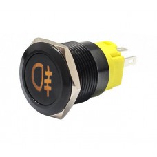 Mygtukinis jungiklis OFF-(ON) nefiksuotas 12V 16mm 1NO 1NC su laidu juodas su geltonu apšvietimu priešrūkinis