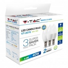 LED Lemputės 5.5W V-TAC E14 Žvakės fomos (2700K) šiltai balta 3 vnt.