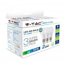 LED Lemputės 5.5W V-TAC E27 A55 (4000K) natūraliai balta 3 vnt.