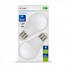 LED lemputės 9W V-TAC E27 A60 termoplastikas (4000K) natūraliai balta 2 vnt.